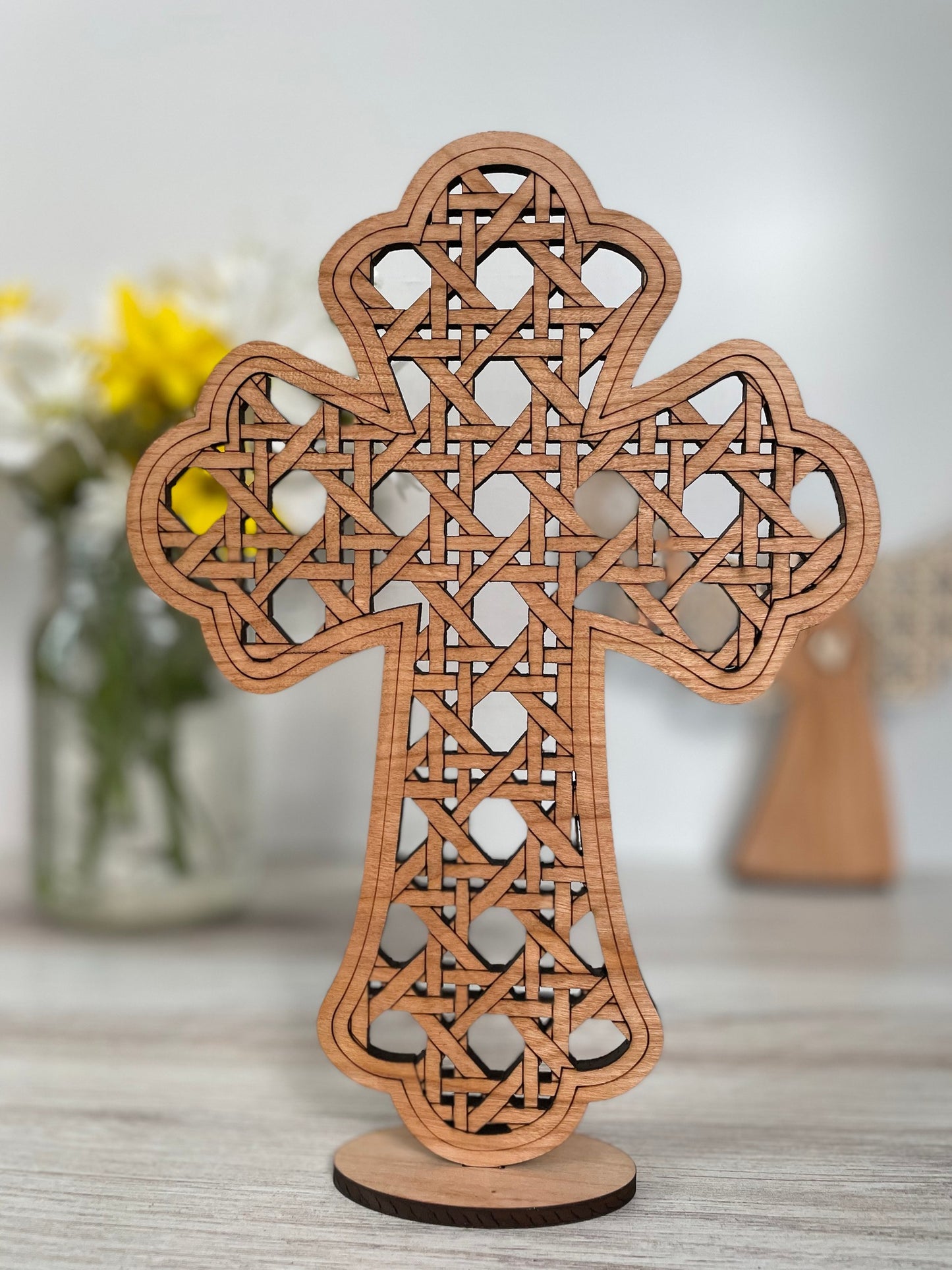 Cane Weave Rattan Wood Celtic/Easter Cross