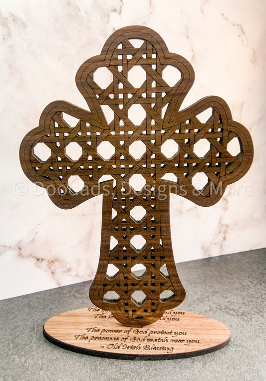 Cane Weave Rattan Wood Celtic/Easter Cross